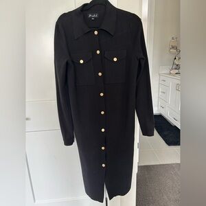 Long Marled Black Button-Up Cardigan